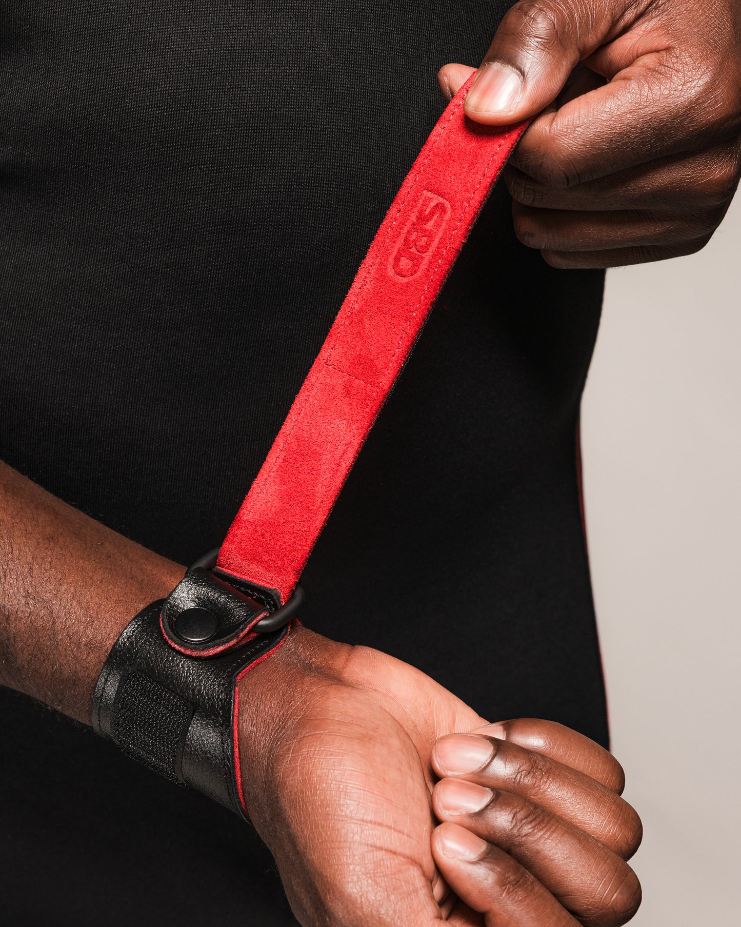 SBD Leather Weightlifting Wrist Wraps — in use