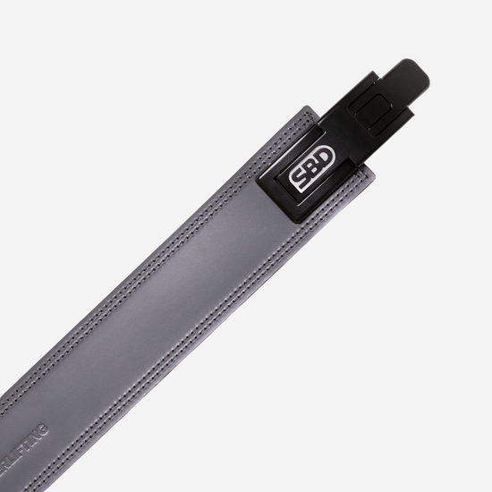 black buckle on grey belt