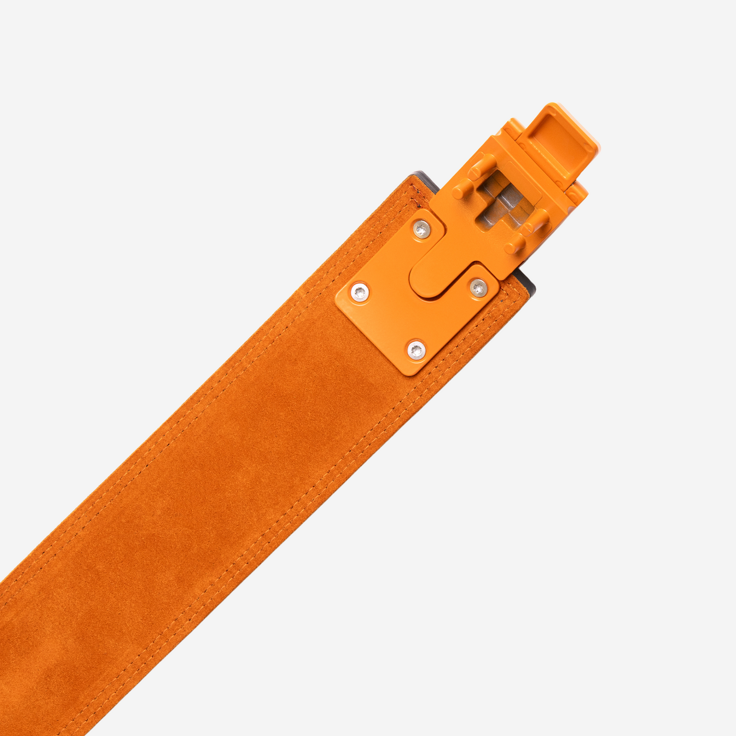 Orange buckle on orange suede 